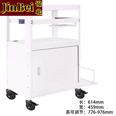 锦北电脑设备架推车机房培训检测车打印机移动工作台白色带柜带托盘