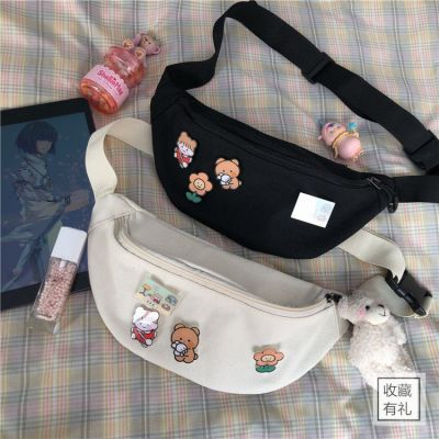 ins帆布包女腰包潮百搭迷你学生韩版时尚蹦迪新款手机包超火胸包