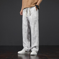 系绳薄款休闲裤男夏季新款透气百搭宽松时尚小众设计松紧腰直筒裤