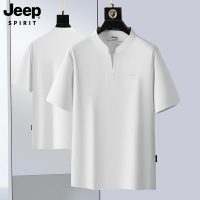 JEEP SPIRIT男士短袖T恤半开衫中式立领2025新款潮休闲体恤男上衣