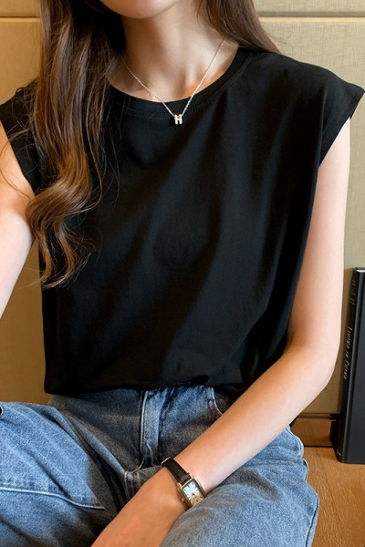 纯色圆领外穿无袖T恤女夏宽松打底衫显瘦休闲背心上衣服韩国女装