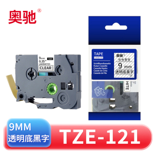 奥驰 标签色带9mm透明底黑字 TZe-121个