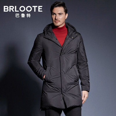 Brloote/巴鲁特羽绒服男休闲连帽加厚白鸭绒中长款外套秋冬装