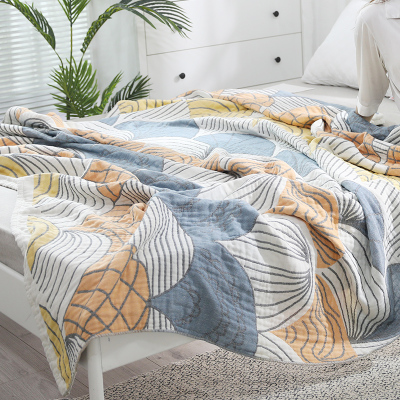 爱尚佳品纱布毛巾被纯棉儿童毛巾被/毯夏季夏凉空调被学生毛巾毯午睡毯盖毯R5003神秘蓝贝壳150*200cm