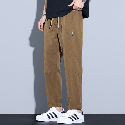 2026春夏男士休闲裤抽绳宽松锥形裤卡其色肌理感休闲哈伦裤男