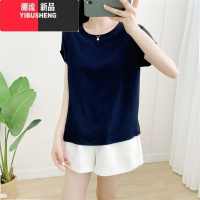 YIBUSHENG棉绸上衣女2023季薄款圆领宽松大码显瘦纯色无袖妈妈人造棉T恤