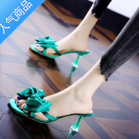 SUNTEK2022夏季新款方头凉拖鞋女时尚外穿细跟高跟ins小众设计感凉鞋女