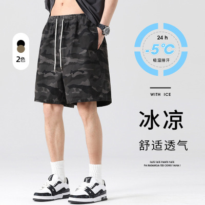 夏季新款男士日系迷彩休闲短裤纯棉宽松运动时尚沙滩裤直筒五分裤