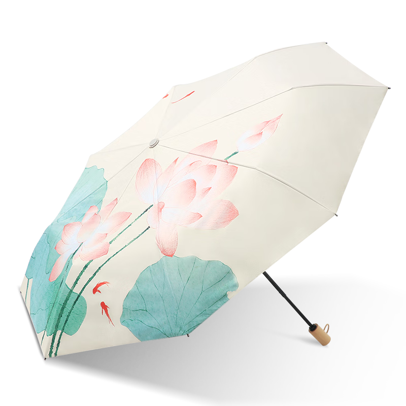 天堂伞 双层防晒黑胶太阳伞UPF50+防紫外线晴雨伞三折中国风女士遮阳伞55CM*8K 38043E夏荷