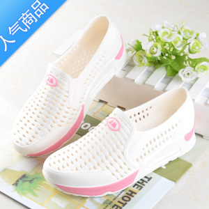 SUNTEK鸟巢塑料女夏白色护士鞋凉鞋包头洞洞鞋坡跟厚底镂空工作鞋沙滩鞋