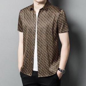真丝短袖衬衫男士夏季桑蚕丝衬衣中国风休闲度假薄款潮流半袖