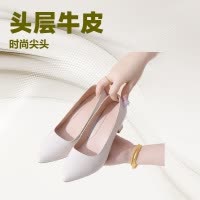 真皮粗跟浅口女单鞋春季新款32小码女鞋头层牛皮职业装工作鞋