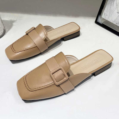 Ideamini包头半拖鞋女2021新款春夏平底网红时尚穆勒鞋外穿懒人鞋女凉拖鞋