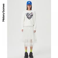 [2件2折价:49]美特斯邦威高腰半身裙女不对称新款春季时尚网纱裙气质半裙女