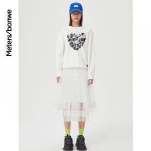 [2件2折价:49]美特斯邦威高腰半身裙女不对称新款春季时尚网纱裙气质半裙女