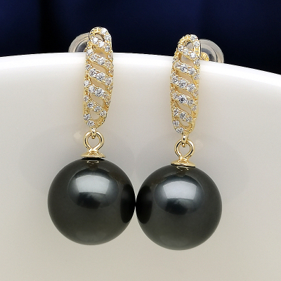 海瞳上新-大溪地黑珍珠耳钉女时尚s925银螺旋设计款耳饰黑色海水珍珠耳环品牌珠宝首饰生日礼物