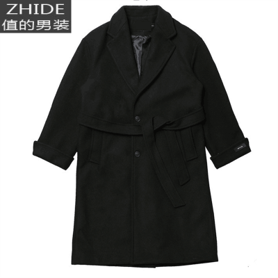 SUNTEK韩版中长款毛呢大衣男宽松休闲潮流百搭风衣港风潮牌帅气呢子外套风衣