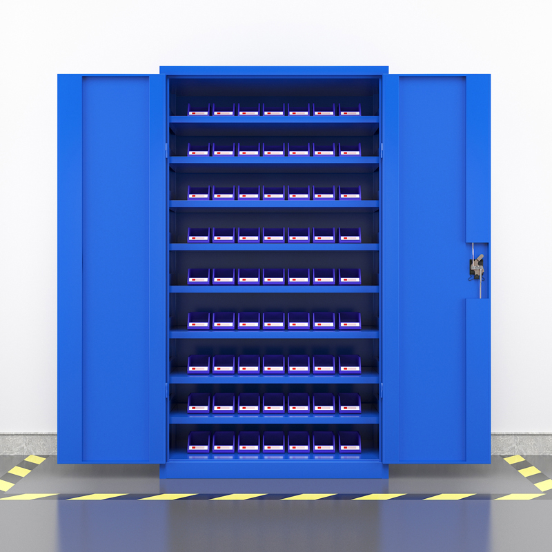 臻远重型五金工具柜铁皮柜双开门置物柜多功能零件柜~八层储物柜蓝色