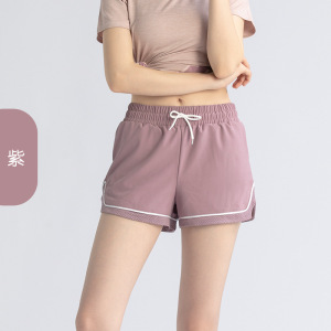 健身跑步短裤女夏假两件防走光宽松裸感运动服休闲裤短袖