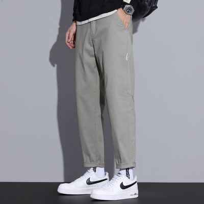 男士宽松锥形休闲裤浅灰立体拼接裤肌理感面料春夏透气舒适裤