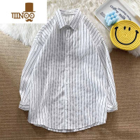 YANXU夏季薄款条纹衬衫男长袖ins港风日系休闲百搭复古情侣学生上衣潮