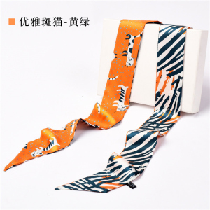 美帮汇真丝桑蚕丝巾雅斑猫百搭领巾细窄巾小长条文艺秋装饰小飘腰带