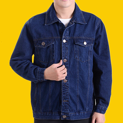 YUANSU秋冬厚款牛仔夹克上衣中年男士休闲外套中老年人翻领长袖牛仔工装夹克