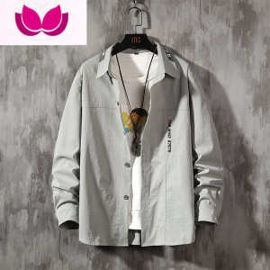 七斓衬衫男士长袖秋季衬衣男生加绒上衣服ins潮款休闲工装外套寸