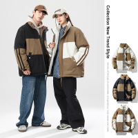 男装休闲拼色立领棉衣男冬季新款帅气韩版简约潮流百搭情侣面包服