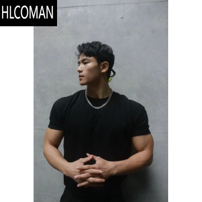 HLCOMANLight Weight男收袖口短袖夏季美式小领口t恤垫肩显肌肉健身
