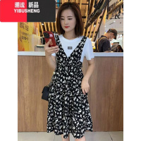 YIBUSHENG假两件碎花连衣裙女新款2024小个子大码收腰显瘦遮肚子减龄裙子