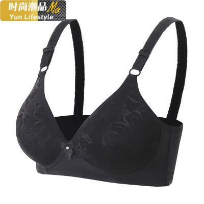 YUNWUXIN2送1女中老年妈妈内衣无钢圈文胸薄款棉三排扣聚拢小胸大码胸罩胸罩