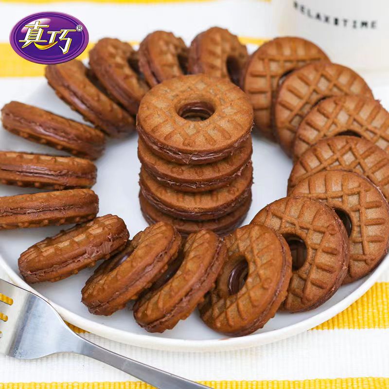 [净重400克]真巧酱芯曲奇独立包装零食巧克力味草莓味美味享受健康小包装口味随机发货