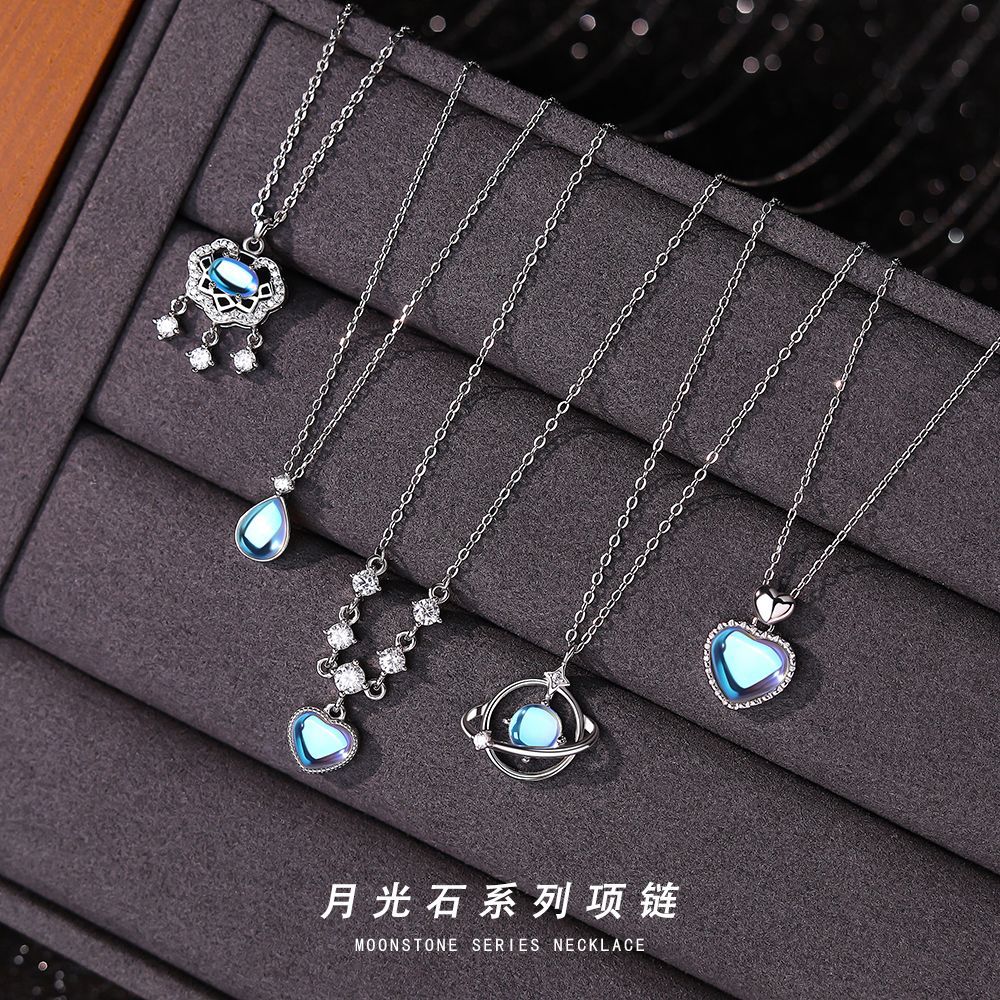 云小舒s925纯银月光石项链女气质森系小众轻奢设计感夏季锁骨链送女朋友老婆情人节七夕生日礼物