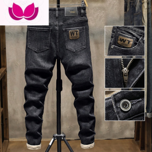 七斓欧洲站高端弹力牛仔裤男潮牌2022款修身小脚裤新塘男装长裤子