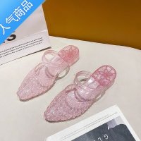 SUNTEK水晶拖鞋夏季公主两穿果冻透明尖头高跟塑料软底防滑凉拖妈妈凉鞋