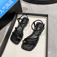 SUNTEK细带凉鞋女2023年夏季新款超火时尚百搭复古洋气低跟套趾罗马鞋子