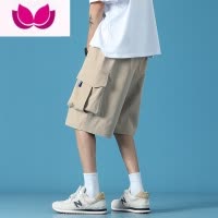 七斓美式工装裤男夏季薄款休闲短裤大码宽松直筒运动五分裤子潮流百搭