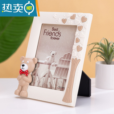 敬平7寸创意影楼相框摆台小熊小兔儿童卡通可爱宝宝学生相架定制七寸 田园熊白色竖版 7寸相框+洗照片