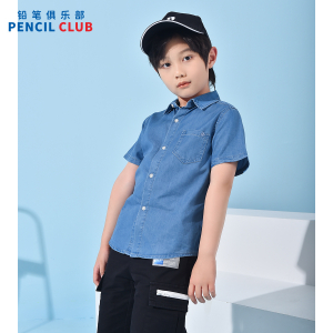 [1件3折]铅笔俱乐部童装2025夏装新款男童衬衫儿童短袖中大童牛仔上衣衬衣