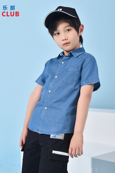 [1件3折]铅笔俱乐部童装2025夏装新款男童衬衫儿童短袖中大童牛仔上衣衬衣
