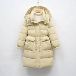 冬季中长款韩版宽松白鸭绒时尚外套收腰保暖连帽羽绒服女