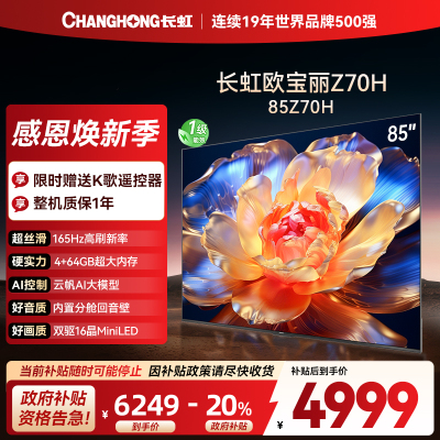 长虹电视85Z70H 云帆AI影像 双驱16晶MiniLED 内置分舱回音壁 云帆AI大模型4K超高清平板液晶电视政府补