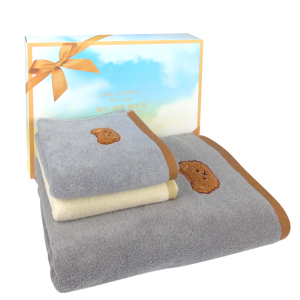 莺歌 新疆长绒棉(加厚)超柔纱小熊绣花浴巾套装(1条浴巾+2条毛巾) 套