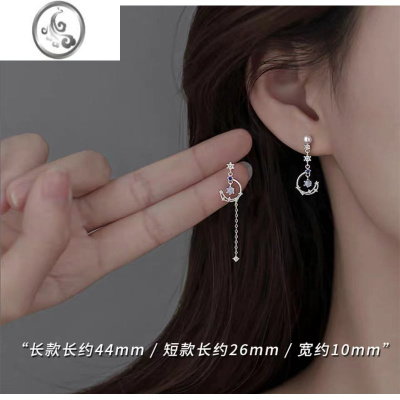 JiMi925银银月亮耳钉女2022年新款潮小众设计轻奢耳环夏耳饰