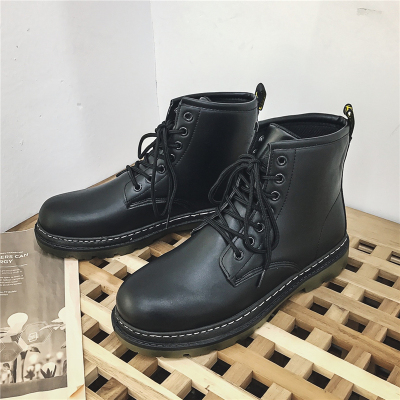 Ideamini冬季马丁靴男百搭高帮鞋潮流加绒工装男士靴黑色英伦风情侣皮靴子靴子