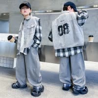 男童春装套装2026新款帅气时髦儿童衣服春秋男孩假两件外套两件套