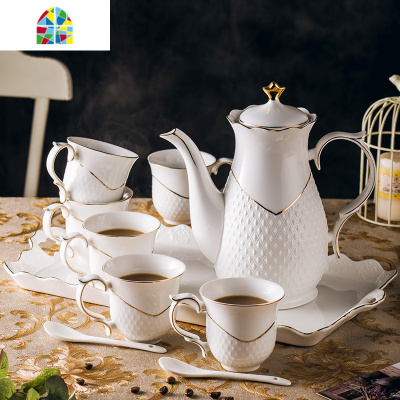 欧式陶瓷家用水具套装冷水壶咖啡壶冷热两用金边耐热凉水杯壶 FENGHOU A款1壶6杯1盘+送6勺子凉水壶