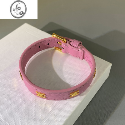 JiMi凯旋门粉色手镯女皮质手环轻奢小众精致高级感手圈手链镯子皮带