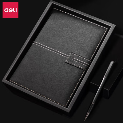 笔记本 皮面本轻商务笔记本办公会议记事本记录本 25K80张/本207*140mmBP01黑色